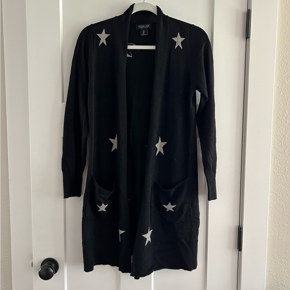 Rachel‎ Zoe Star Long Open Cardigan Black Size Small